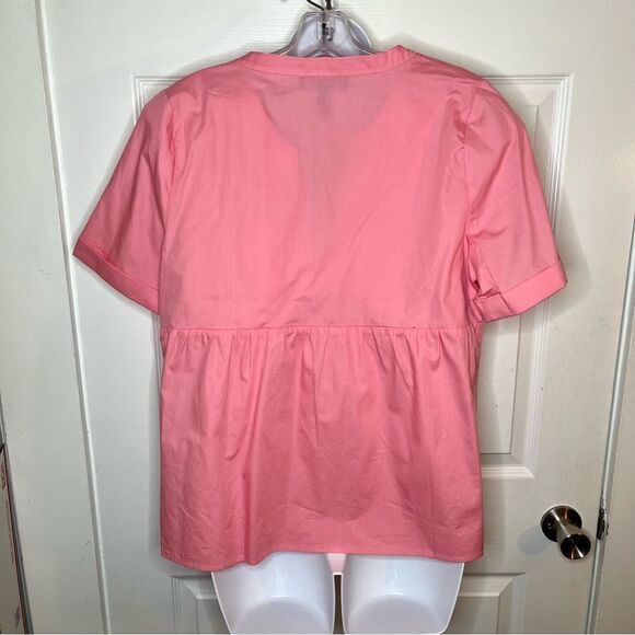 Modcloth Never Better Y-Neck Cotton Top Pink Peplum Blouse M NWT - Picture 8 of 11